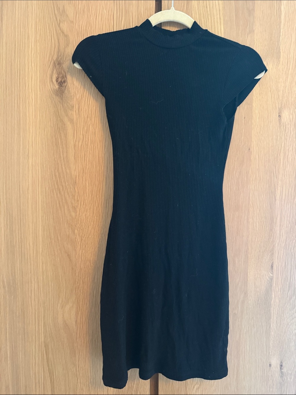 Reformation Black Ribbed Midi Dress with Cap Sleeves